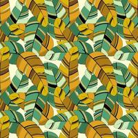 motif avec des feuilles de bananier, tropical, exotique, couleur vert et orange. vecteur