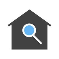 icône bleue et noire de glyphe de recherche de maison vecteur