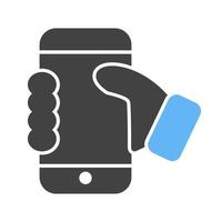 tenant l'icône bleue et noire de glyphe de smartphone vecteur