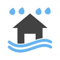 icône bleue et noire de glyphe de fortes pluies et d'inondations vecteur
