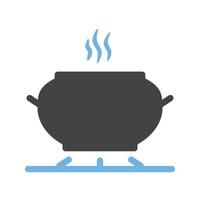 cuisson sur l'icône bleue et noire de glyphe de cuisinière vecteur