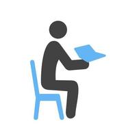 homme assis lisant l'icône bleue et noire de glyphe vecteur