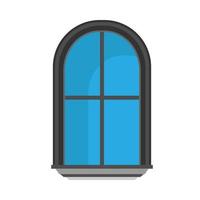 concept de vecteur d'architecture de vue de face en verre de fenêtre. structure de salle de meubles de dessin animé intérieur plat