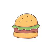 hamburger dans le style de dessin animé doodle. illustration de nourriture isolée de vecteur sur le fond.