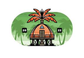 maison en bois avec un grand design d'insigne de cocotier vecteur