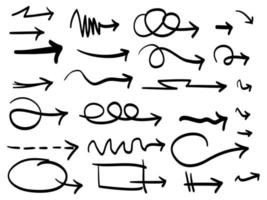 ensemble d'icônes de flèches dessinées à la main. icône de flèche avec différentes directions. illustration vectorielle de griffonnage. isolé sur fond blanc vecteur