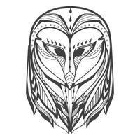 visage de hibou dessiné à la main de vecteur. art zentangle noir et blanc. illustration à motifs ethniques pour livre de coloriage anti-stress, tatouage, affiche, impression, t-shirt. vecteur