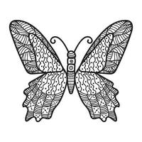 image vectorielle noir et blanc d'un papillon sur fond blanc. style zentangle papillon dessiné à la main pour la conception de t-shirt ou le tatouage. vecteur