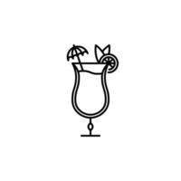 icône en verre d'ouragan ou de tulipe avec une tranche de citron et une garniture de parapluie sur fond blanc. style simple, ligne, silhouette et épuré. noir et blanc. adapté au symbole, au signe, à l'icône ou au logo vecteur