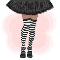 jambes de sorcière halloween en bas et jupe, illustration vectorielle de mode vecteur