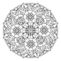 motif circulaire en forme de mandala pour henné, mehndi, tatouage, décoration. ornement décoratif dans un style oriental ethnique. page de livre de coloriage. vecteur