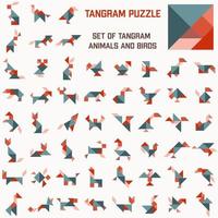 puzzle de tangram. ensemble d'animaux et d'oiseaux tangram. ensemble de vecteurs. illustration vectorielle vecteur
