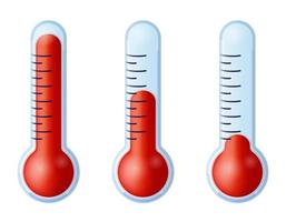 thermomètres rouges avec différents niveaux de chaleur. illustration vectorielle. vecteur