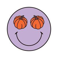 joli visage heureux avec sourire aux yeux de citrouille. illustration vectorielle isolée sur fond blanc. clip art mignon, élément de conception vecteur