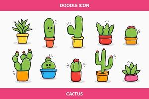 main dessinée doodle art cactus couleur plate vecteur