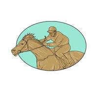 dessin ovale de courses de chevaux jockey vecteur