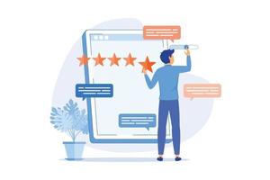 commentaires des utilisateurs et évaluation du site Web commentaires des clients, site Web de révision, évaluation de produits non commerciaux, service d'évaluation, partage d'expérience design plat illustration moderne vecteur