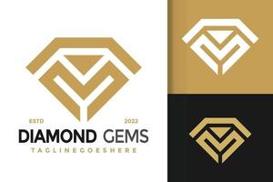 création de logo de bijoux en diamant lettre m, vecteur de logos d'identité de marque, logo moderne, modèle d'illustration vectorielle de dessins de logo