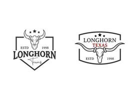 texas longhorn, conception de logo d'étiquette vintage de bovins de taureau de pays occidental vecteur