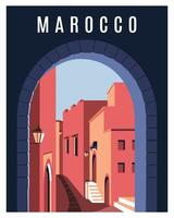 affiche de voyage au maroc. paysage de ville avec des maisons. illustration vectorielle plane avec un style minimaliste. vecteur