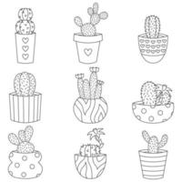ensemble de cactus en pots. icônes d'art en ligne. vecteur