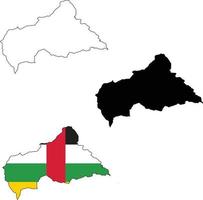 carte du drapeau de la république centrafricaine sur fond blanc. carte muette de la république centrafricaine. silhouette de carte vectorielle de république centrafricaine. style plat. vecteur
