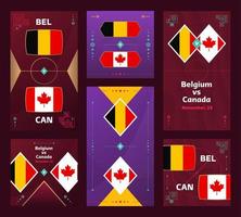 match belgique contre canada. ensemble de bannières verticales et carrées du football mondial 2022 pour les médias sociaux. Infographie du football 2022. phase de groupes. annonce d'illustration vectorielle vecteur