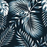 feuilles de palmier de monstère bleue et motif harmonieux de plante tropicale de fougère sur fond sombre. texture à la mode. conception d'été. imprimé jungle. papier peint tropical exotique. conception vintage. l'automne. été vecteur