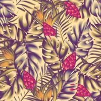 feuilles de palmier monstère vintage motif harmonieux de fleurs tropicales colorées plantes et feuillage sur fond beige. illustration de la jungle. fond d'écran nature. fond fleuri. conception d'été exotique