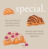 carte postale desserts sucrés croissants spécial vecteur