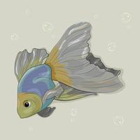 illustration de dessin animé avec poisson veiltail. style animé. poisson mignon avec des bulles. illustration vectorielle vecteur