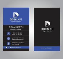 carte de visite verticale en couleur bleue et noire conception créative simple vecteur de carte de visite