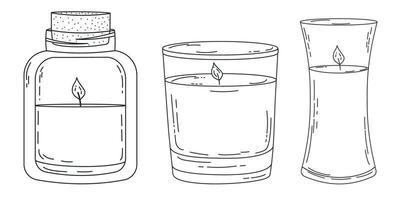 lot de 3 bougies parfumées. icônes pour les marchandises et les articles. logo terminé. illustration de stock de vecteur. fond blanc. griffonnage vecteur