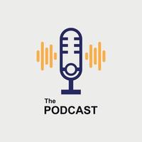 concept de conception de logo de podcast avec microphone et ondes sonores vecteur