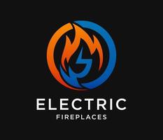 cercle d'icône de flamme de feu avec vecteur de conception de logo d'électricité
