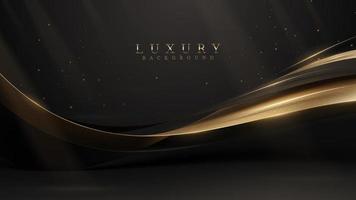 fond de luxe noir avec des éléments de ruban doré et une décoration et des étoiles à effet de lumière scintillante. vecteur