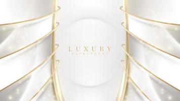 fond blanc de luxe réaliste avec élément de lignes courbes dorées 3d et décoration à effet de lumière scintillante et bokeh.