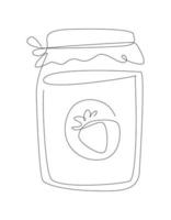 un pot de ligne avec une confiture de fraises. verre d'art en ligne avec une marmelade maison. illustration de contour. vecteur
