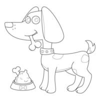 chien mangeant des os adaptés à l'illustration vectorielle de la page de coloriage pour enfants vecteur