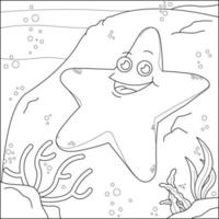 étoile de mer mignonne sur le fond marin adaptée à l'illustration vectorielle de la page de coloriage pour enfants vecteur