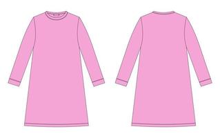 croquis technique chemise de nuit. nuisette en coton pour enfants. couleur rose vif. chemise de nuit. vecteur