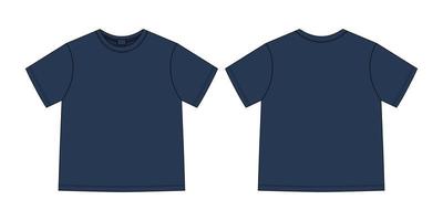 croquis technique de vêtements t-shirt unisexe. couleur bleu foncé vecteur