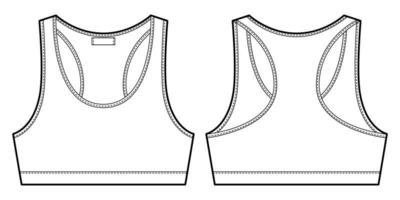 illustration de croquis technique de soutien-gorge. modèle de conception de sous-vêtements de yoga pour femmes. sous-vêtements décontractés. vecteur