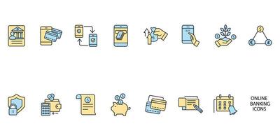 ensemble d'icônes bancaires en ligne. éléments de vecteur de symbole de pack bancaire en ligne pour le web infographique