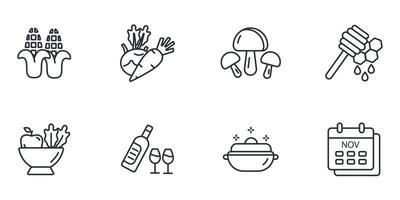 jeu d'icônes de jour de thanksgiving. thanksgiving jour pack symbole vecteur éléments pour infographie web