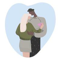 un couple romantique amoureux s'embrasse face à face. illustration vectorielle pour la conception de produits publicitaires pour deux amoureux. vecteur