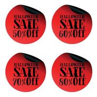 ensemble d'autocollants rouges de vente d'halloween avec scytheman 50, 60, 70, 80 % de réduction vecteur