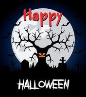 joyeux halloween background.vector illustration d'un arbre effrayant dans un cimetière à halloween vecteur