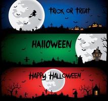 ensemble de bannières de salutations d'halloween avec des citrouilles, des zombies et des sorcières vecteur