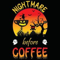 café t-shirt halloween cauchemar avant le café vecteur
